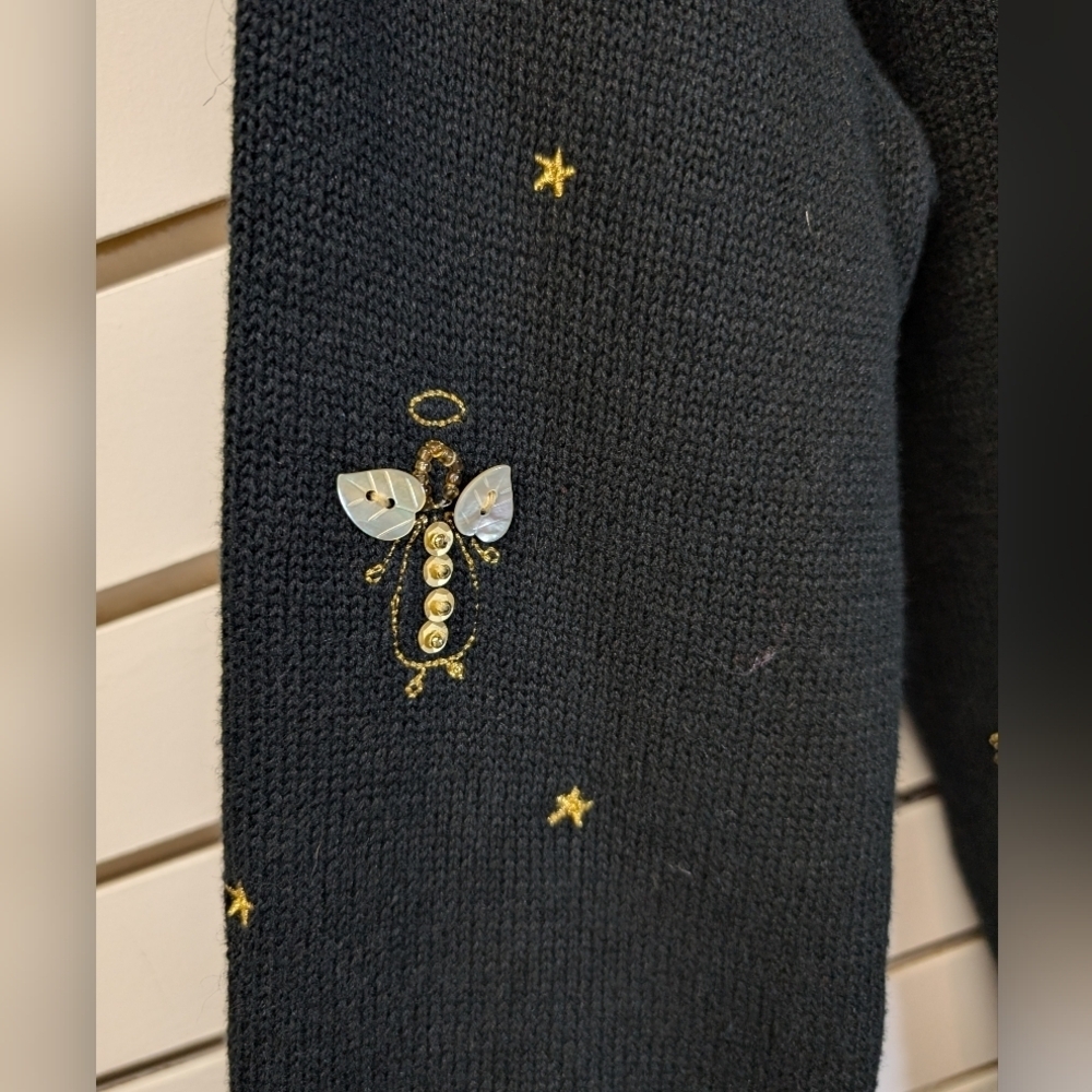 Susan Bristol Embroidered Angel Black Cardigan Sweater SZ Med Christmas 2005 - Picture 4 of 8